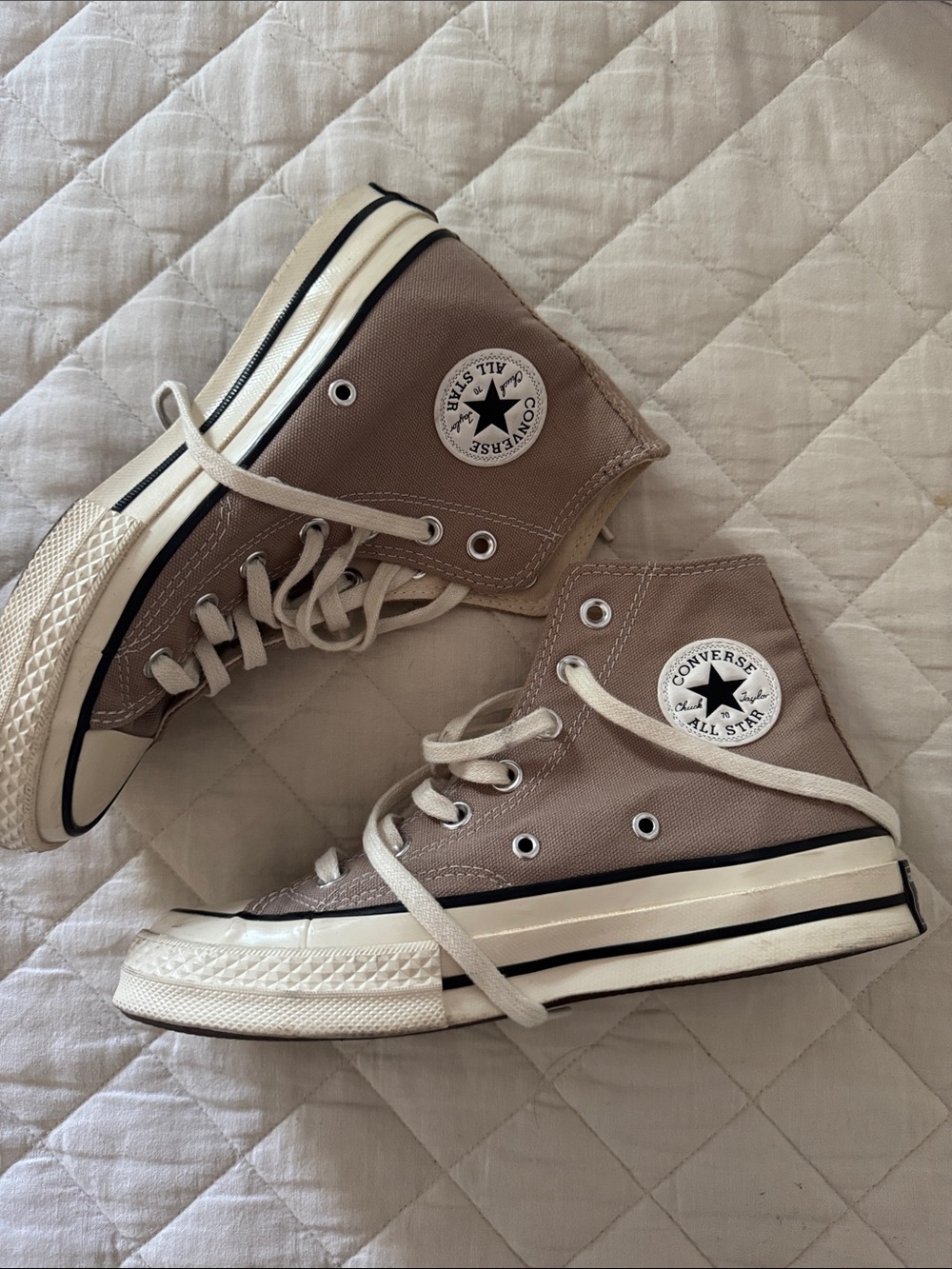 Converse High Top Sneakers in Taupe and Cream